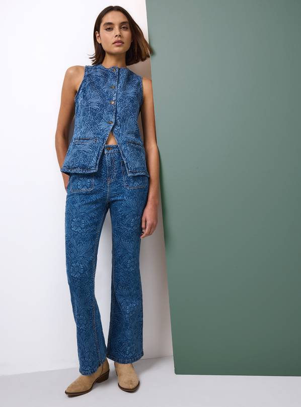 Tu x Morris & Co. Mid-Blue Co-ord Relaxed Flare Denim Jeans 22S